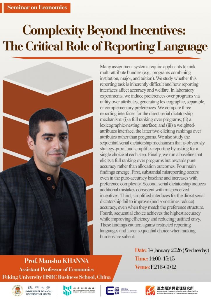 Prof. Manshu KHANNA Seminar Poster